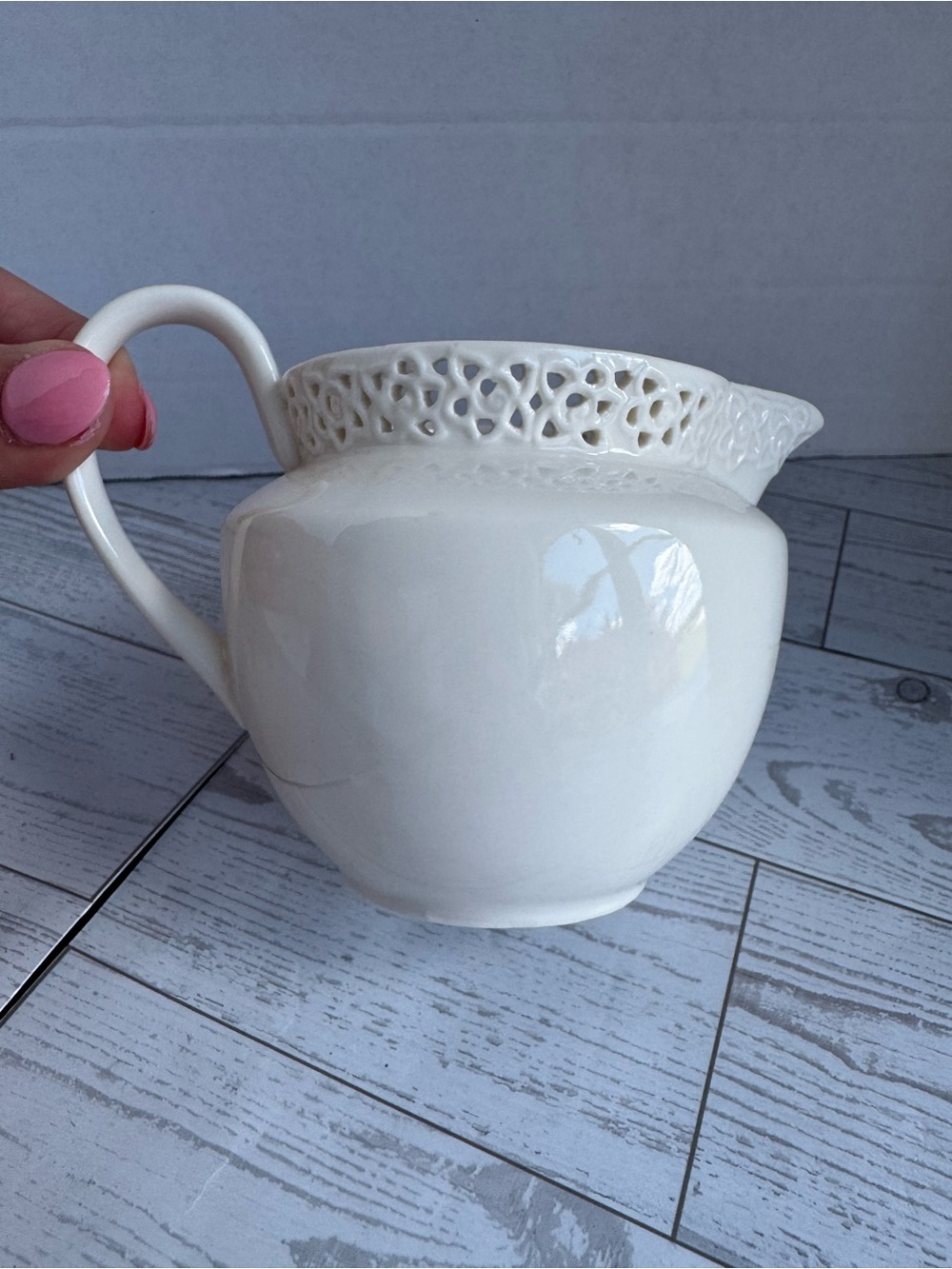 Cream Ceramic Decorative Creamer with Lattice Rim-I.Godfinger & Co